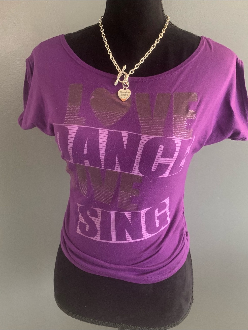 Wet Seal Purple Metallic Graphic Scoop Neck Tee